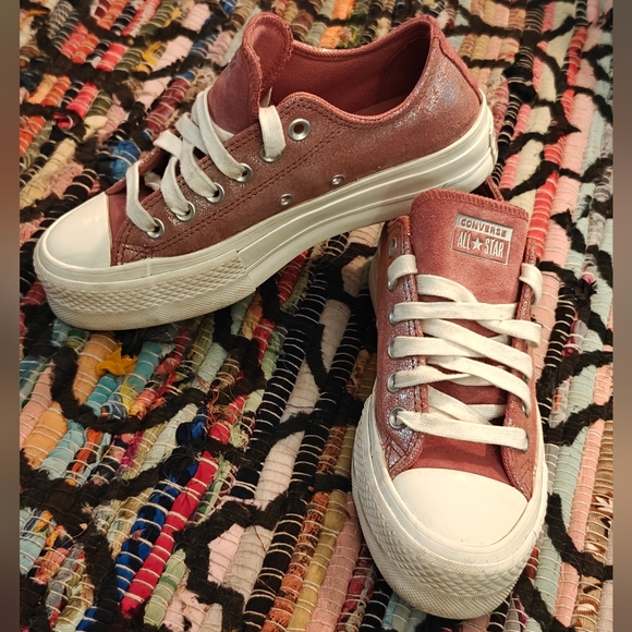 Converse Pink Suede Shimmer Lift Low-Top Sneakers - Picture 2 of 8